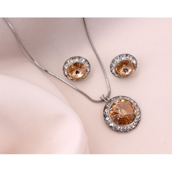 Roundelle Crystal Necklace & Post Earrings Set - Topez - NE-40007S-LCT