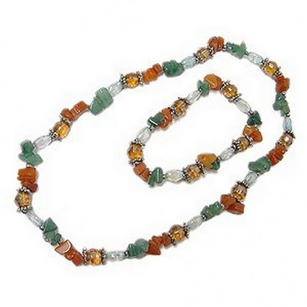 Precious Stone Necklace & Bracelet Set - Green - NE-629GN
