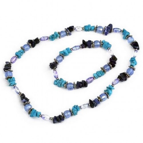 Precious Stone Necklace & Bracelet Set - Blue - NE-629BL