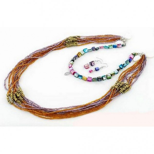 36" Multi Beaded Strands Necklace & Earring Set - Multi Colors - NE-AACDS1423M