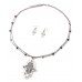 Hamsa Evil Eye Charm Double Chain Necklace & Earrings Sets - NE-AS3583RHC