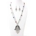 Hamsa Evil Eye Charm Double Chain Necklace & Earrings Sets - NE-AS3583RHC