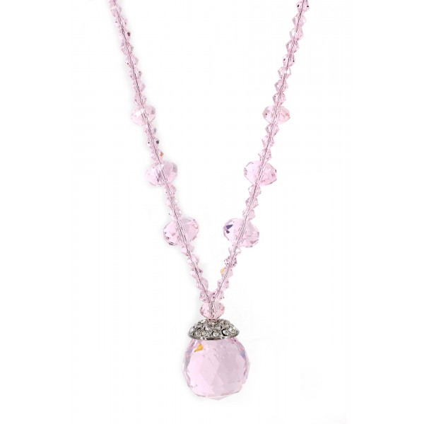 Pink Crystal Necklace w/ Crystal Pendant - NE-BAS028PK