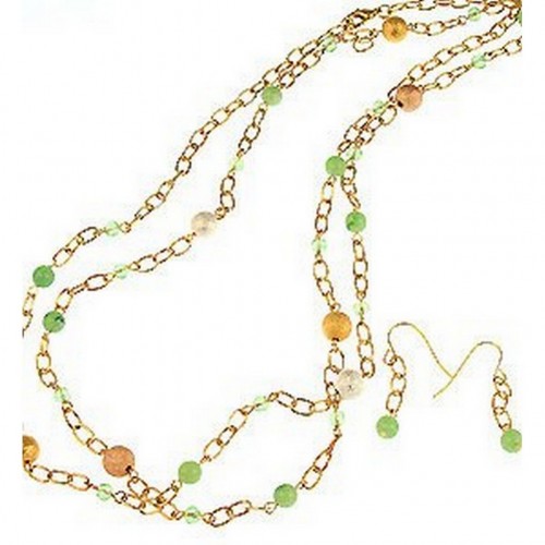 Gold Chain Gold with Lime Color Pearl Beaded Necklace & Earring Set - NE-CQN2254F
