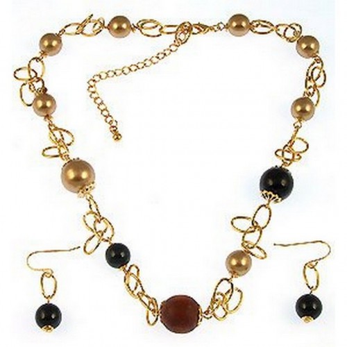 Gold Chain Gold & Black Peral Beaded Necklace - NE-CQN2343B