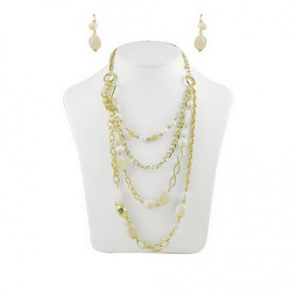 Multi Gold Chain w/ Ivory Beads - NE-CQN4618A