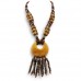 Necklaces Wholesale - Wooden Beads NE W/Faux Amber Pendant