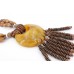Necklaces Wholesale - Wooden Beads NE W/Faux Amber Pendant