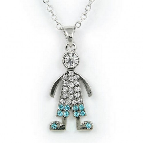 Rhinestone Boy Charm Necklaces - Blue and Clear - NE-JN0101BLCL