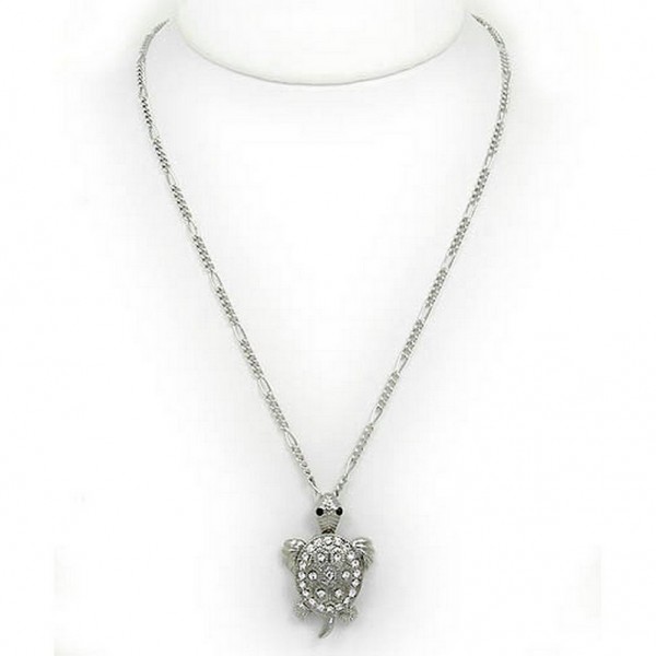 Animal - Turtle - Rhinestone Turtle Charms Necklaces - Clear - NE-JN4257CL