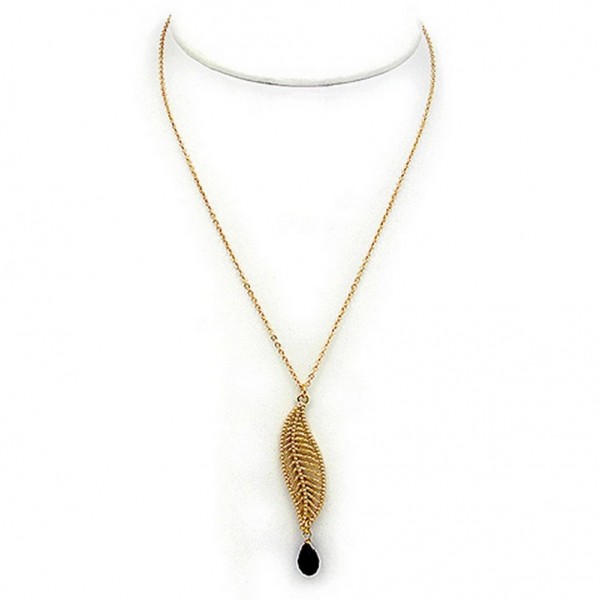 Necklace: Filigree Leafe Motif w/ Tear Drop Genuine Stone – 16” - NE-JN691JET