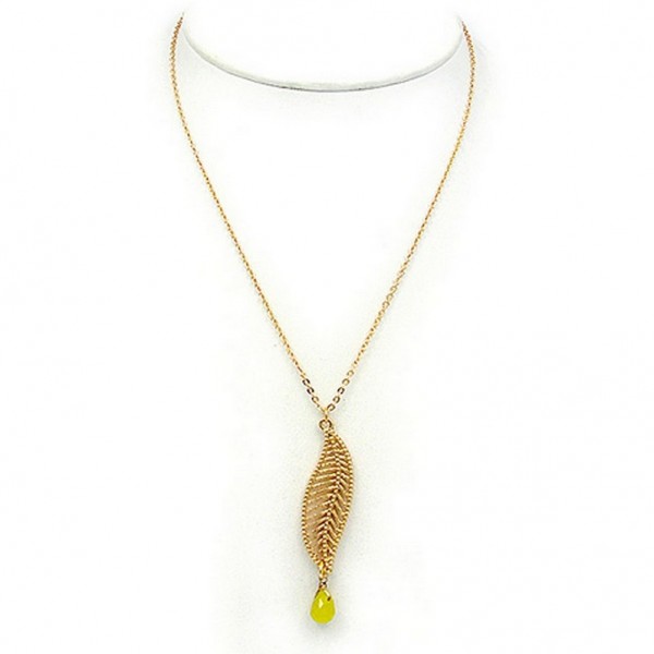 Necklace: Filigree Leafe Motif w/ Tear Drop Genuine Stone – 16” - NE-JN691LI
