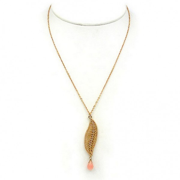 Necklace: Filigree Leafe Motif w/ Tear Drop Genuine Stone – 16” - NE-JN691PEA