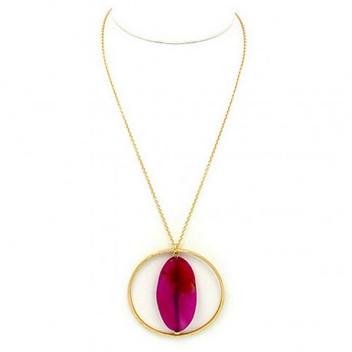 Necklace: Circle w/ Agate Stone - 28” - NE-JN705FU