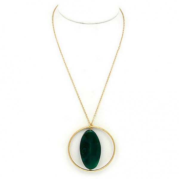 Necklace: Circle w/ Agate Stone - 28” - NE-JN705GN