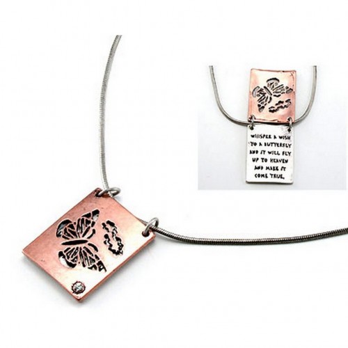 Flip Top Lid Message Pendant Necklace - "Whisper A Wish To A But"  - NE-MN4103B2T