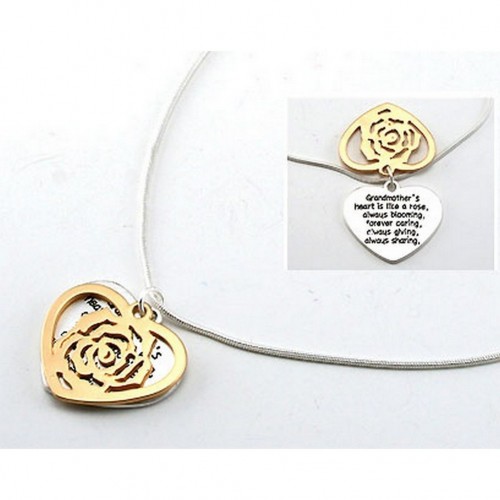 Flip Top Lid Message Pendant Necklace - "Grandmother's Heart"  - NE-MN4104M2T