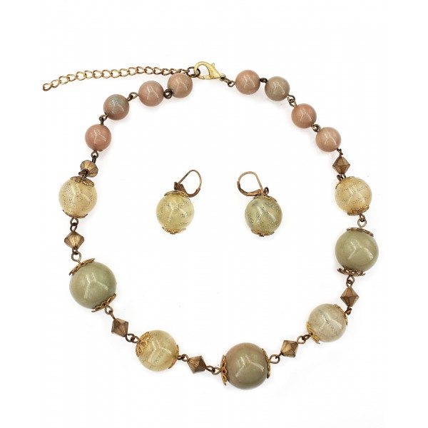 Faux Stone Beads Necklace & Earring Set - NE-MS3431DGE
