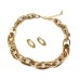 Necklaces Wholesale - Vintage Engraving Oval Chain Necklace+Earring Set - Gold Tone