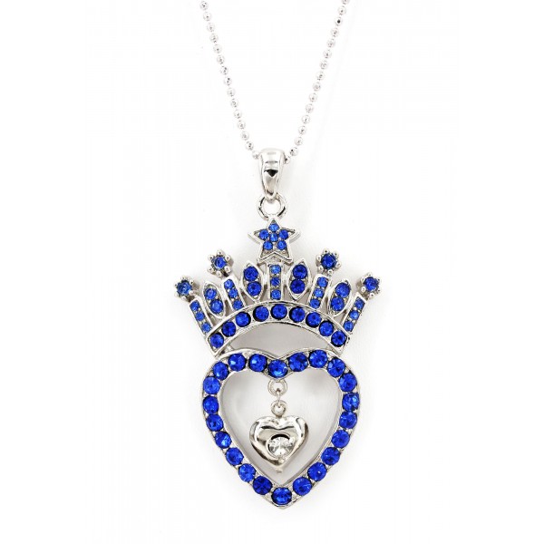 Necklace - Crown + Heart Charm - Sapphire - NE-N4839SPH