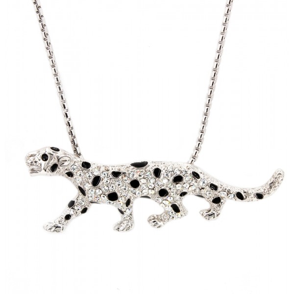 Swarovski Crystal Leopard - Chrome w/ Clear Stones - Made in Korea -NE-N5021ORCL