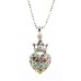 Necklace - Rhinestone Heart w/Crown - Rhodium Plating - NE-N6628MT