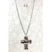 Beaded Cross Necklace & Earring Set - Amethyst - NE-OS00020SVBKD