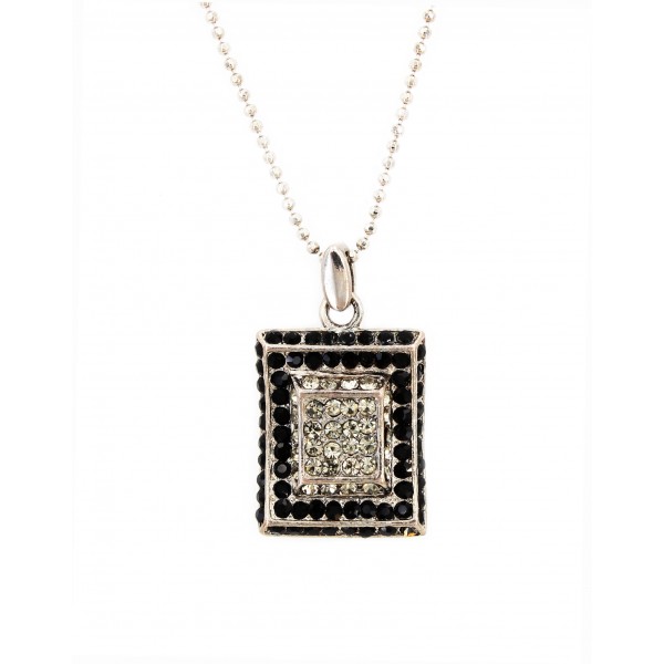 Rectangle Austrian Crystal Necklace - Black - NE-P1066BK