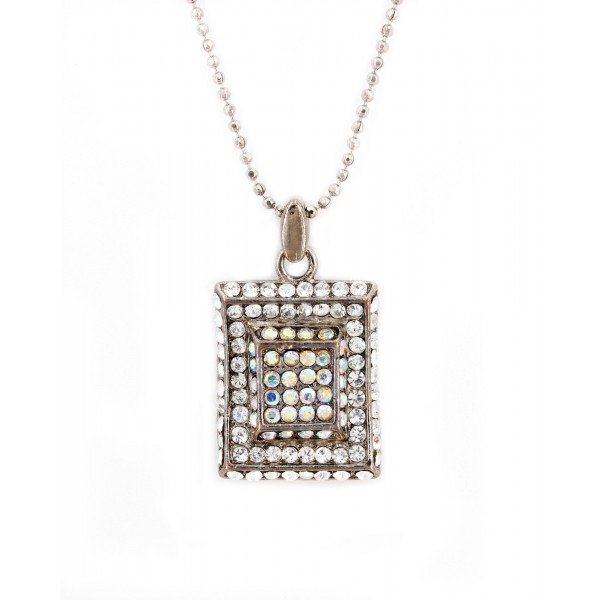 Rectangle Austrian Crystal Necklace - Clear - NE-P1066CL