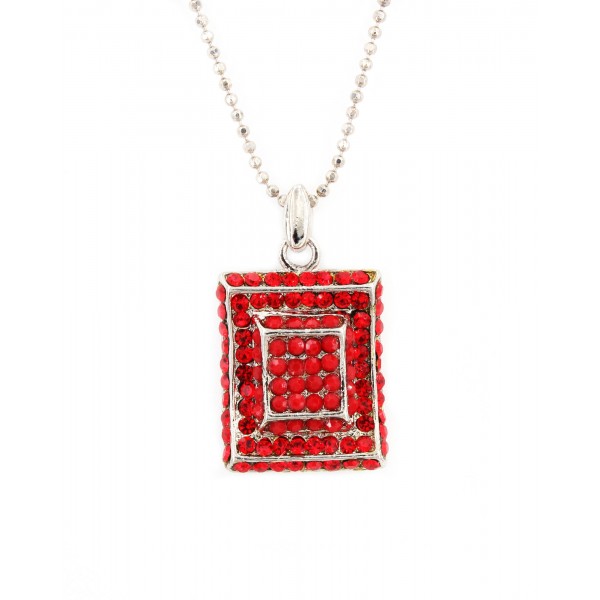 Rectangle Austrian Crystal Necklace - Red - NE-P1066RD