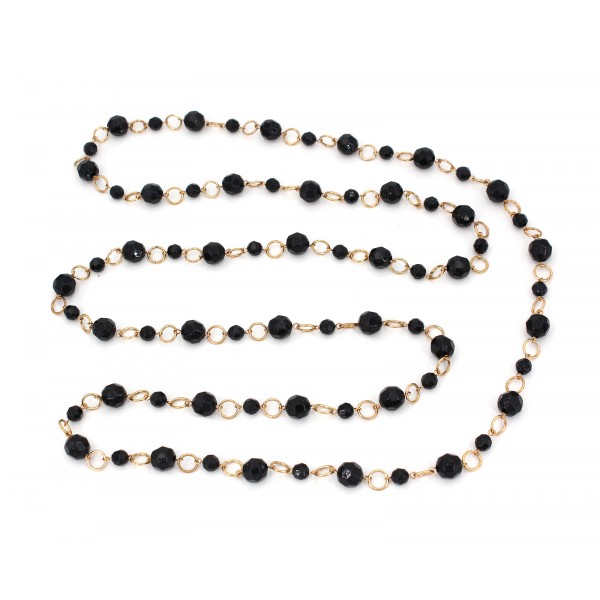60`` Long Black Faux Onyx Beaded Necklace - NE-SMS3003B