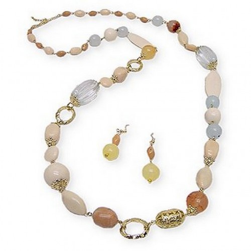 Long-strand Faux Stone Beads Necklace & Earring Set - NE-SMS3009C