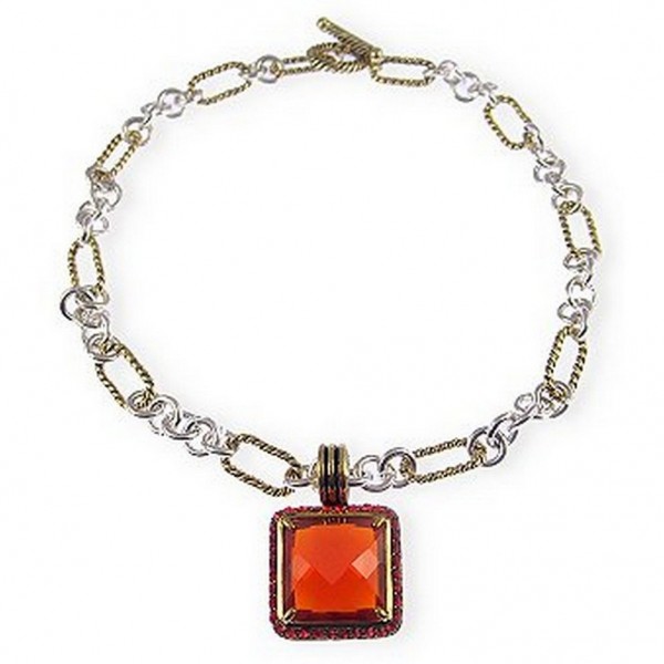 DY Inspired Two-tone w/ CZ Square Charm Necklace - Red - NE-SN8730SGRD