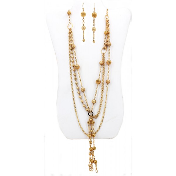 Multi Gold Chain W/Gold Tone Ball NE+ER Set - NE-WNE403