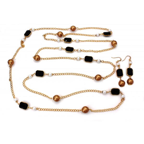 Gold Chain Multi Beaded NE+ER Set - NE-WNE444