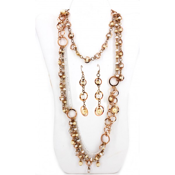 Multi Chain Pearl w/ Gold Loop NE+ER Set - NE-WNE486