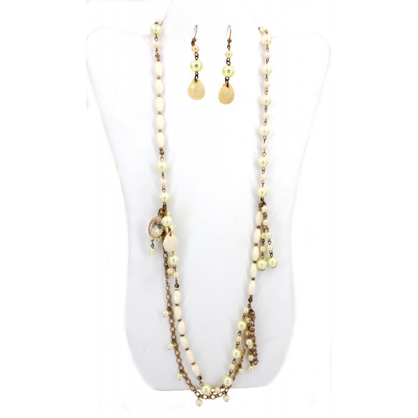 Pearl w/ Ivory Beaded NE+ER Set - NE-WNE493