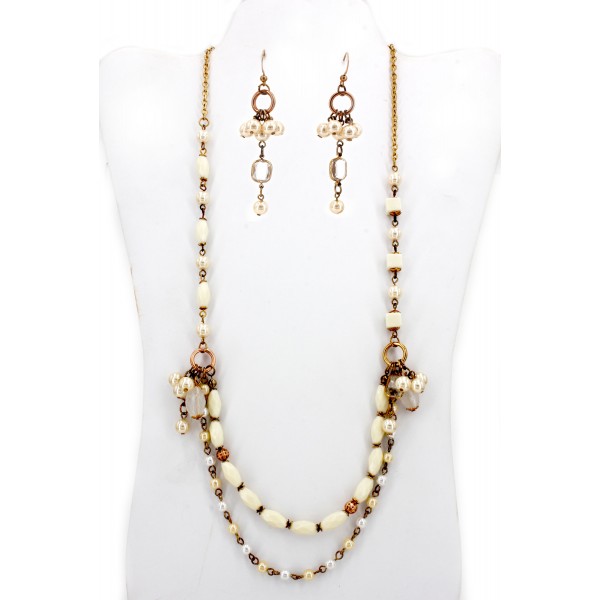 Pearl w/ Ivory Beaded NE+ER Set - NE-WNE494