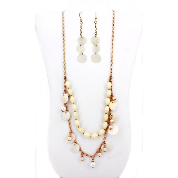 Pearl w/ Shell Beaded NE+ER Set - NE-WNE496
