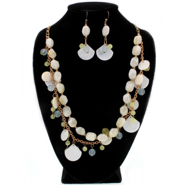 Faux Stone w/ Shell Beaded NE+ER Set - NE-WNE527