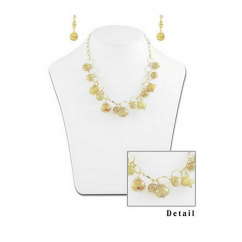 Gold Chain Faux Stone Necklace + Earrings Set - NE-YCS2011G