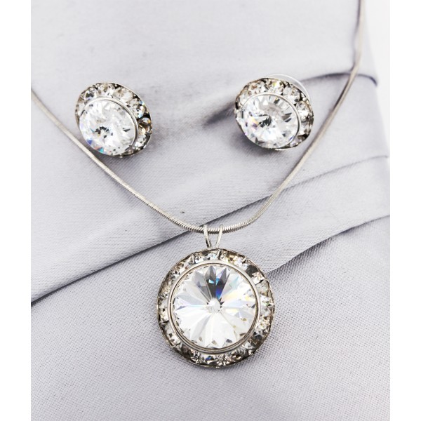 Roundelle Crystal Necklace & Post Earrings Set - Clear - NE-40007S-CR
