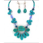Semi-Precious Stone Multi-Strand Necklace & Earrings Set - Turquoise - NE-WS0722RDTQS