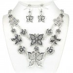 Western Style Casting Multi Chain Butterfly Necklace & Earrings Set - NE-OS01992AS