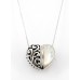 Casting Silver Filigree Heart Charm  Necklace with White Jade Accent - NE-P5384
