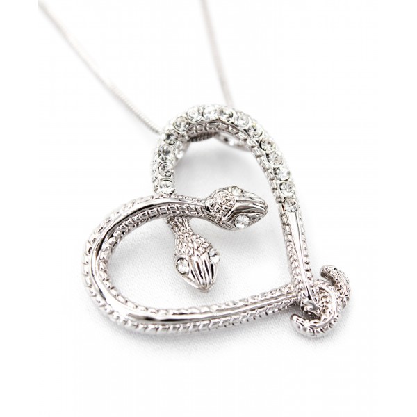 Animal - Snake - Swarovski Crystal Double Snake Heart w/ Clear Stone - NE-N5026CL