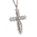 Multi Chains Rhinestone Cross Charm Necklaces - Clear - NE-JN0191CL