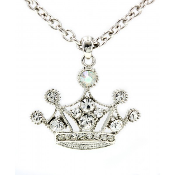 Rhinestone Crown Charm Necklaces - Clear Color - NE-JN0889CL