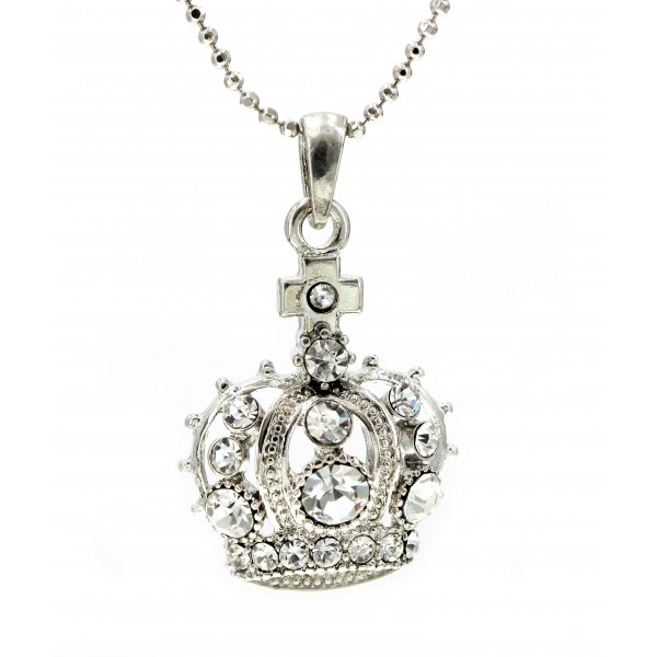 Rhinestone Crown Charms Necklaces - Clearc Color - NE-JVSN8153CL