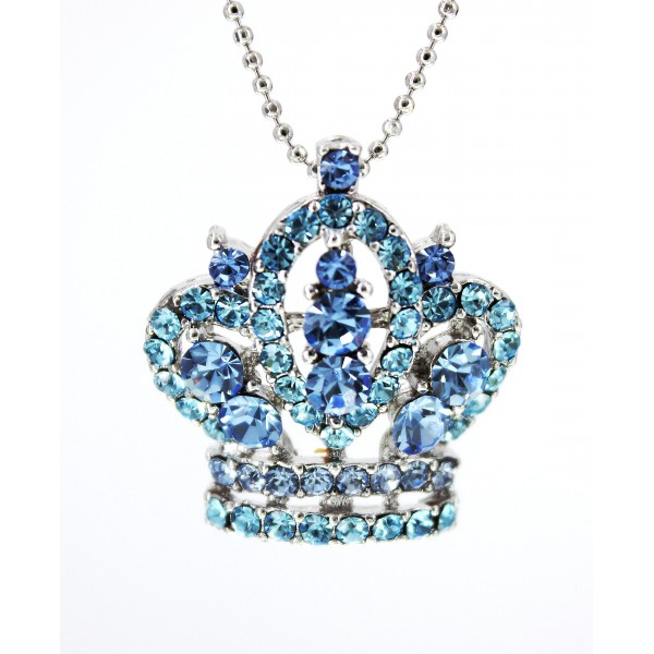 Rhinestone Crown - Rhodium Plating - Made in Korea - Blue - NE-N5528BL